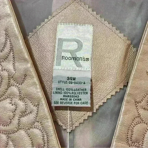 Roaman’s Vintage Women’s Leather Plus Size Jacket Size 34W Light Pink Embroidery - Picture 3 of 12